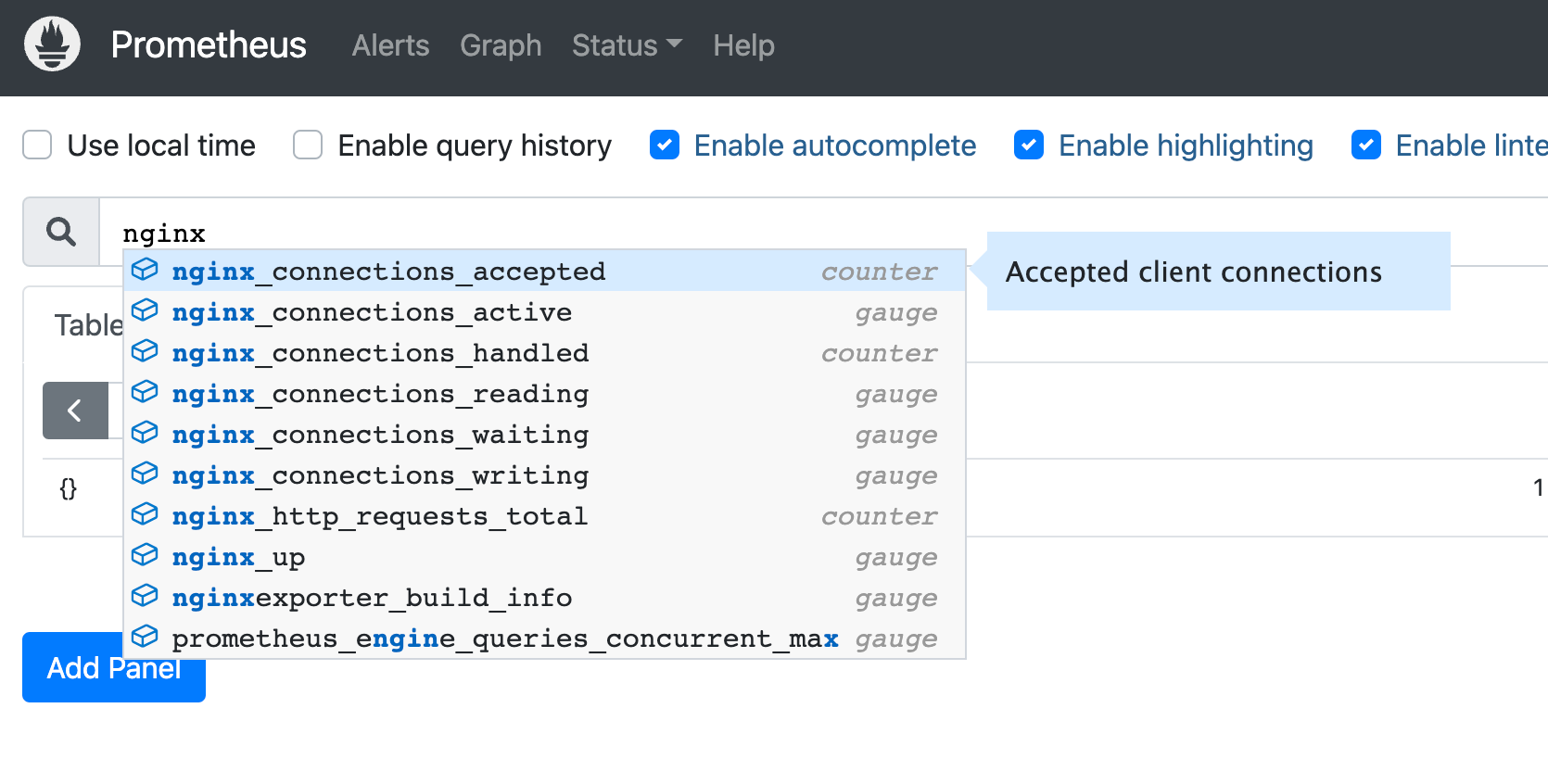 PromQL autofill suggestions