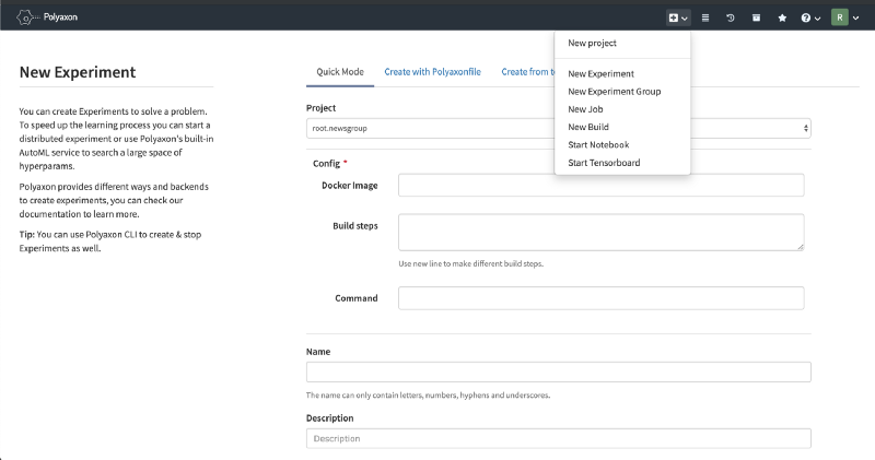 Polyaxon Dashboard