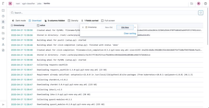Polyaxon logs sorting