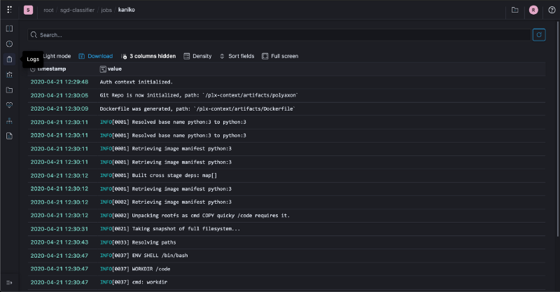 Logs in dark Mode