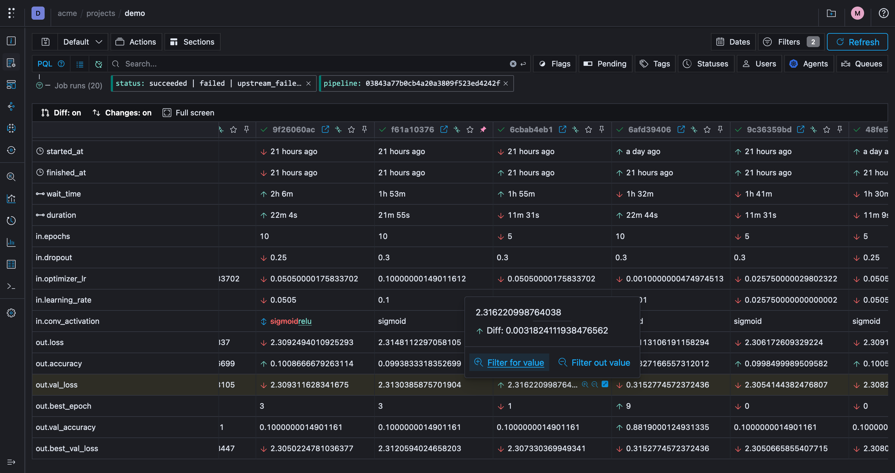 Polyaxon v1.12: Runs compare table