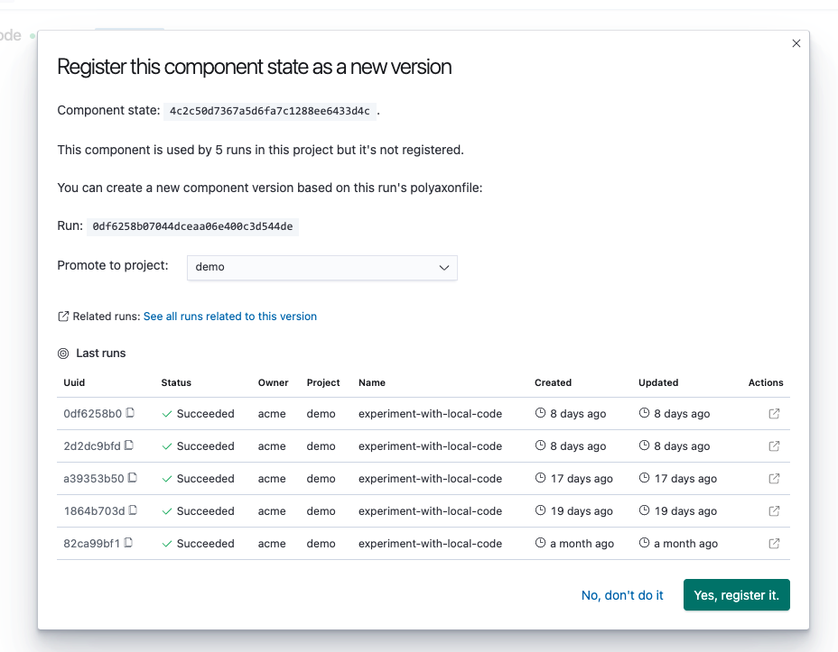 Polyaxon v1.14: Component Latest Runs