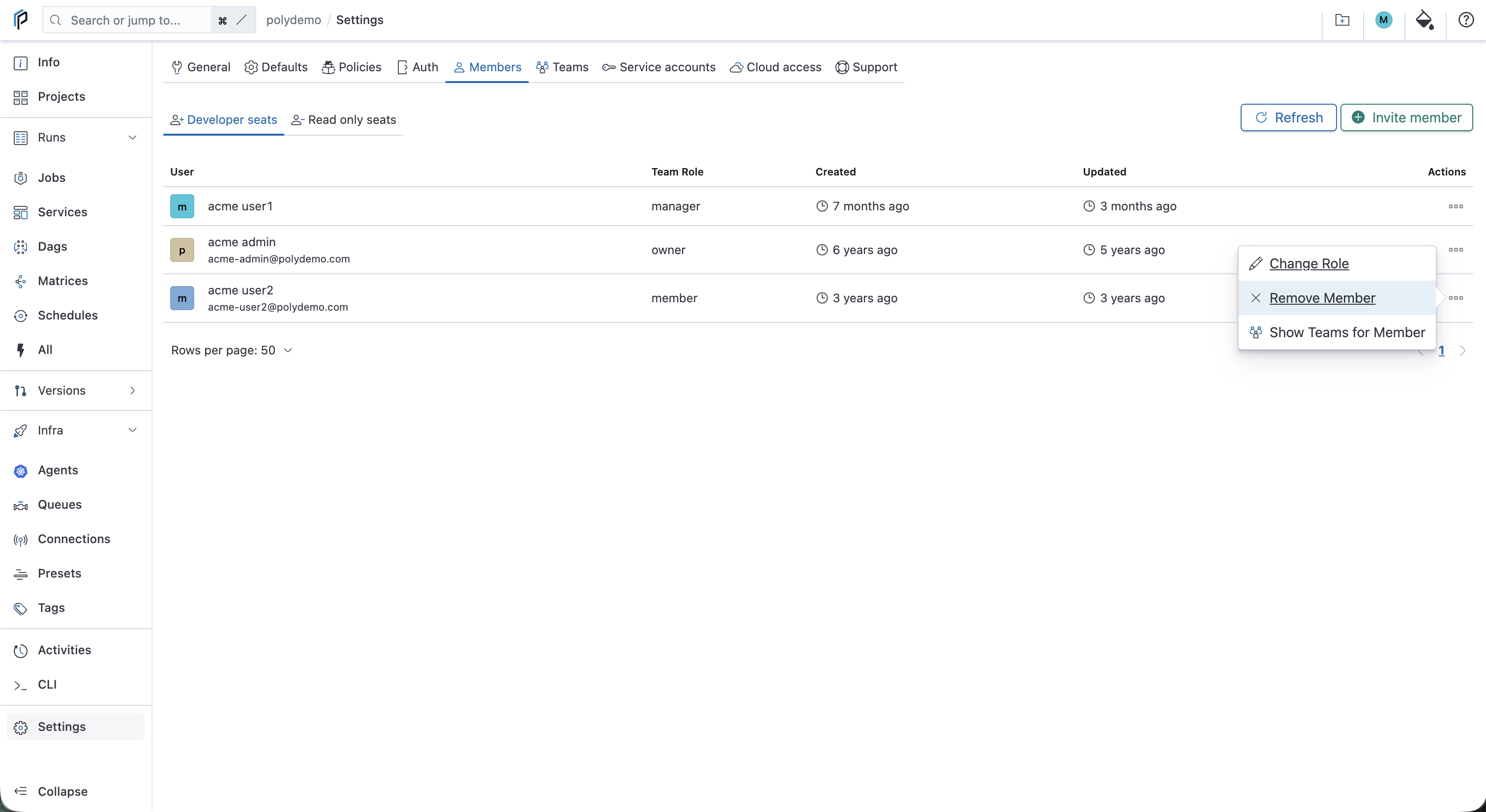 Remove a member from the organization settings