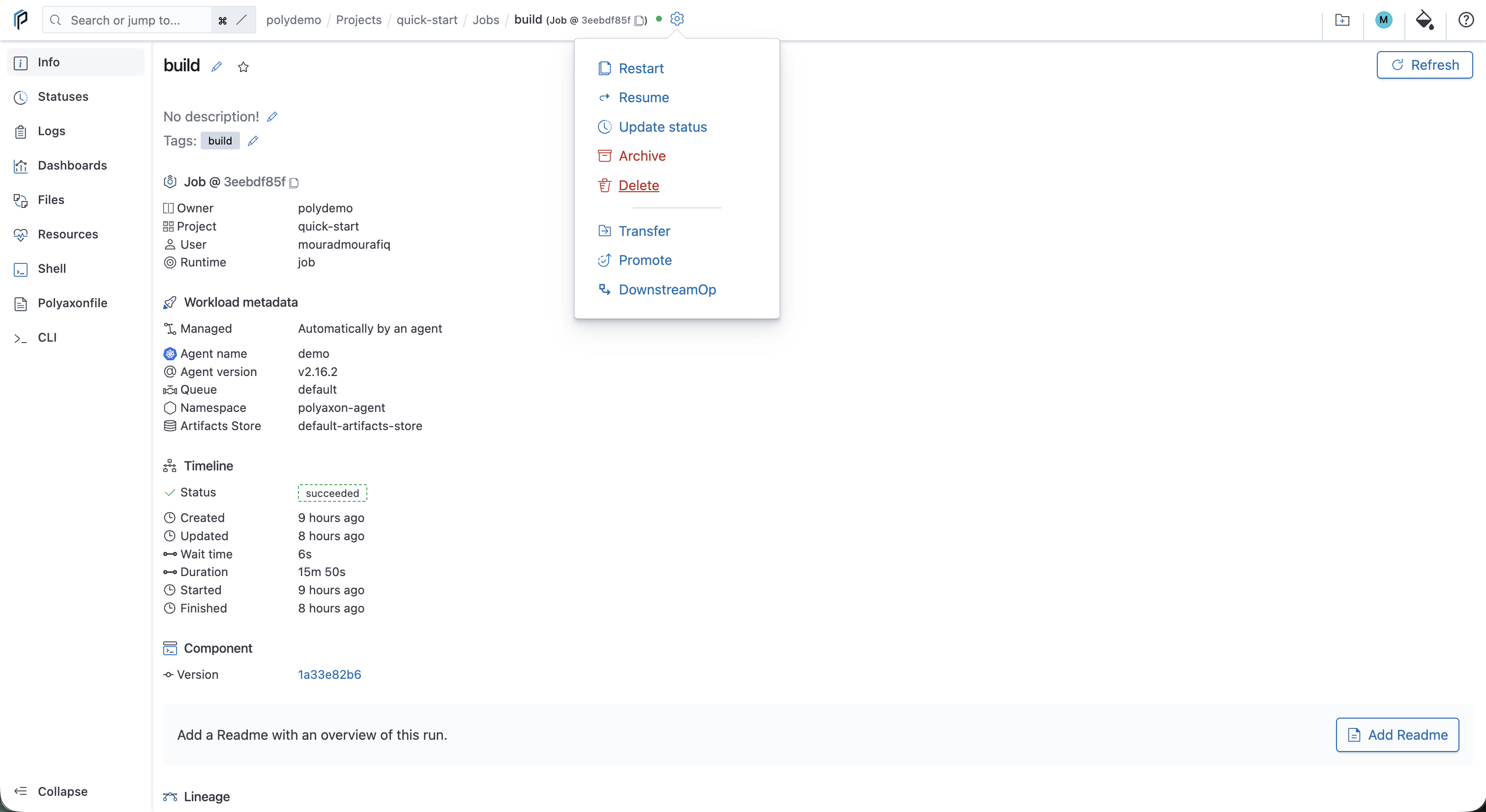 Open the operation actions menu from its detail view