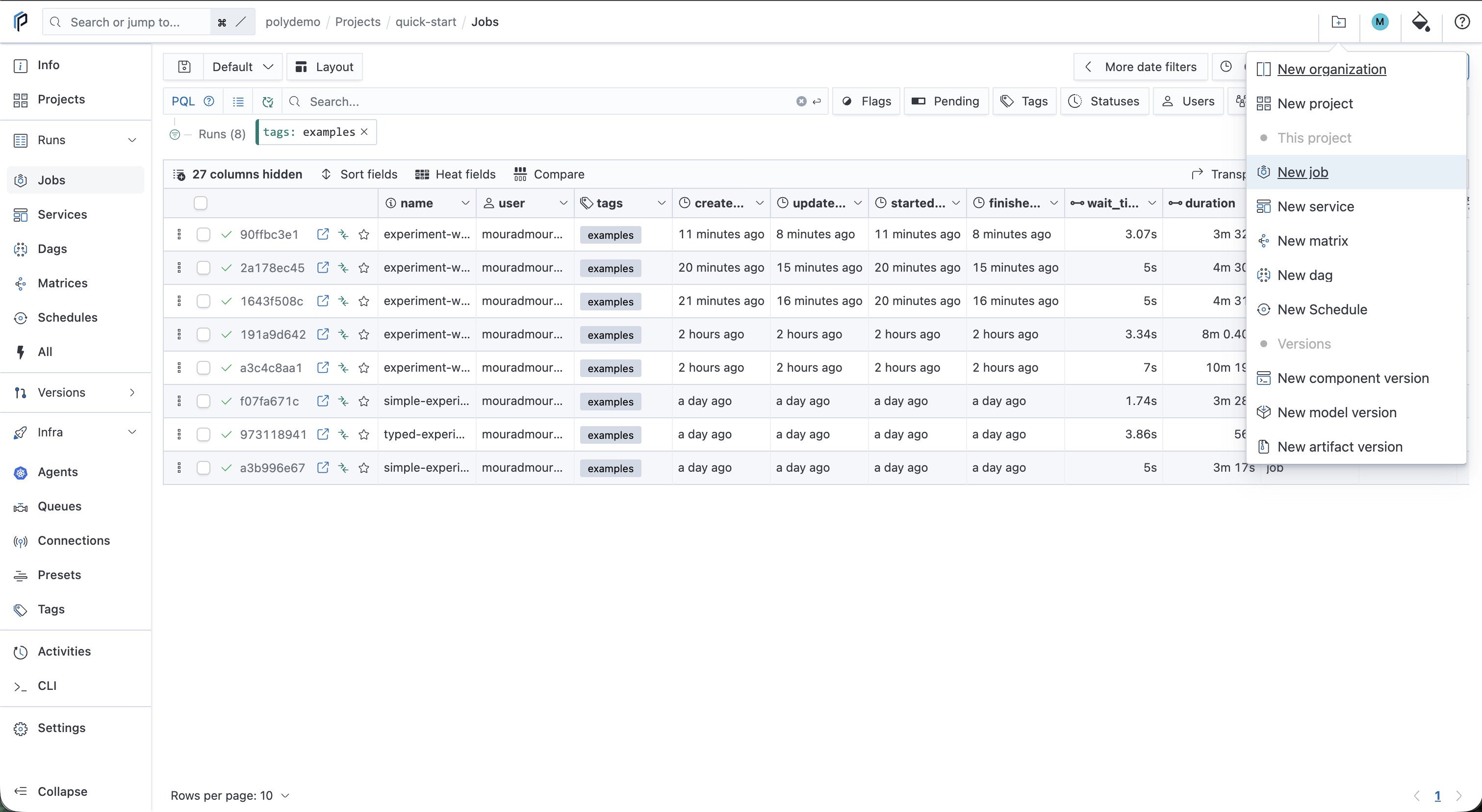 Open the create menu and select New job