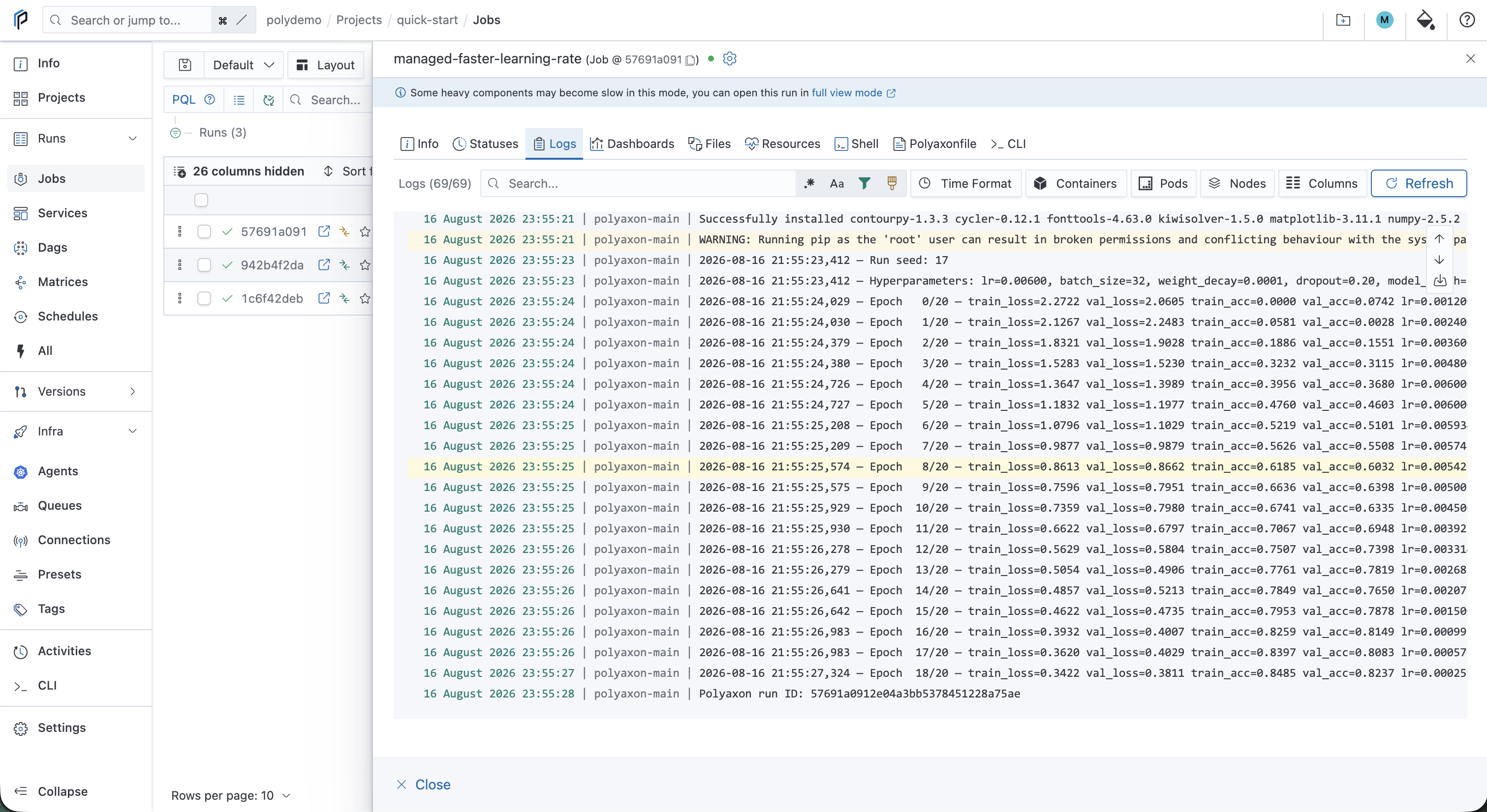 Logs from the managed simulator run