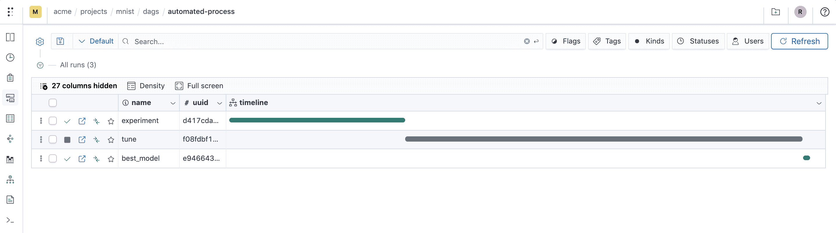 Polyaxon Management Tools And UI - Runs Dashboard - Runs Timeline