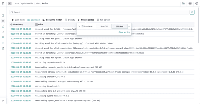 Polyaxon logs sorting